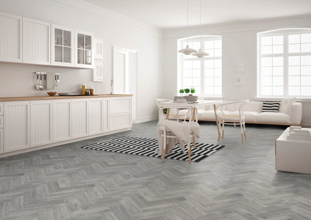 Grey Herringbone Floor Living Room