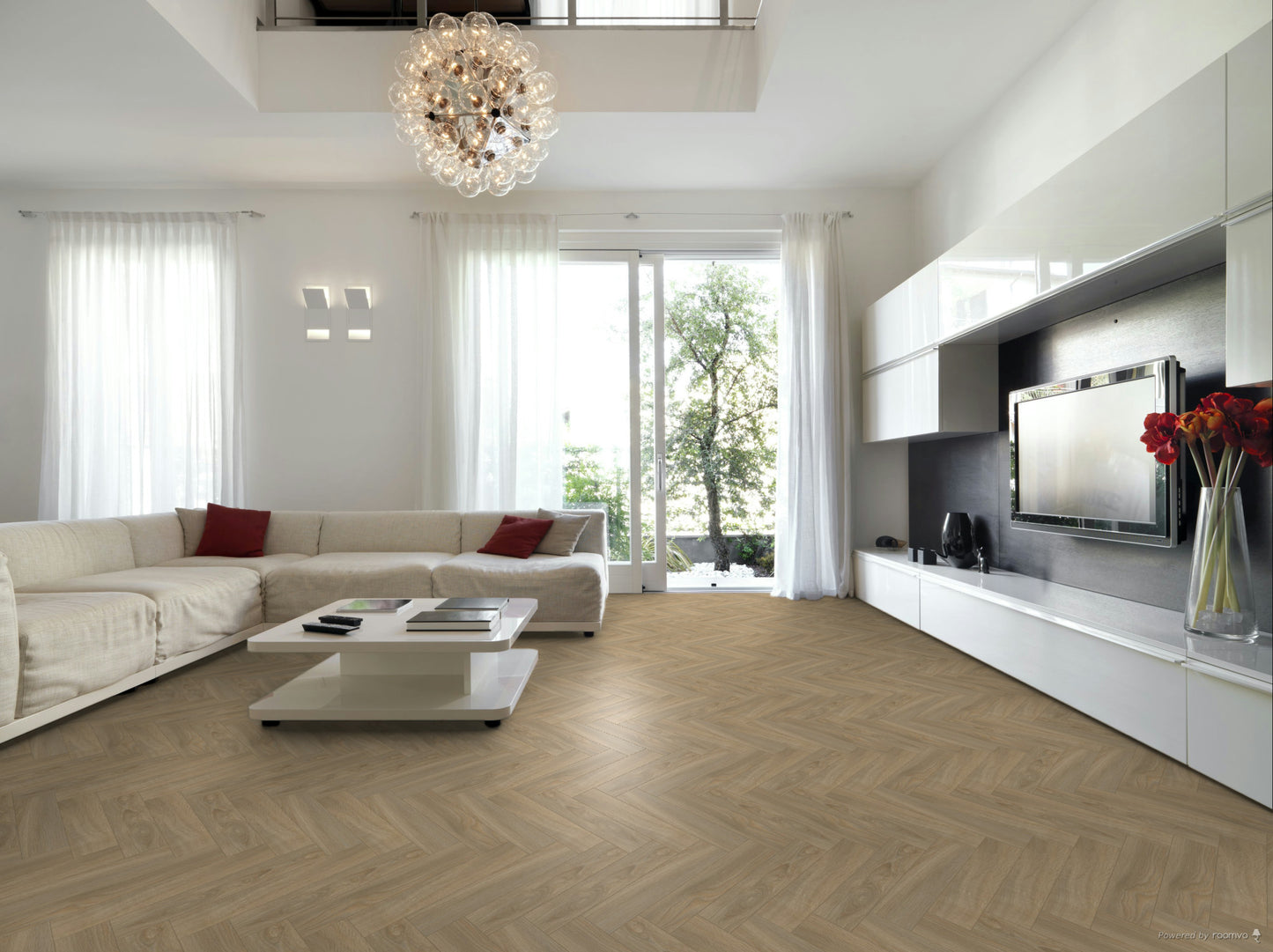 Sepia Herringbone Vinyl Flooring